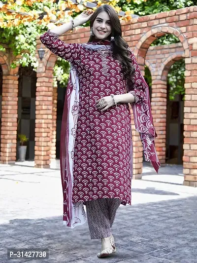 Elegant Printed Cotton Blend Kurta with Pant And Dupatta Set For Women-thumb2