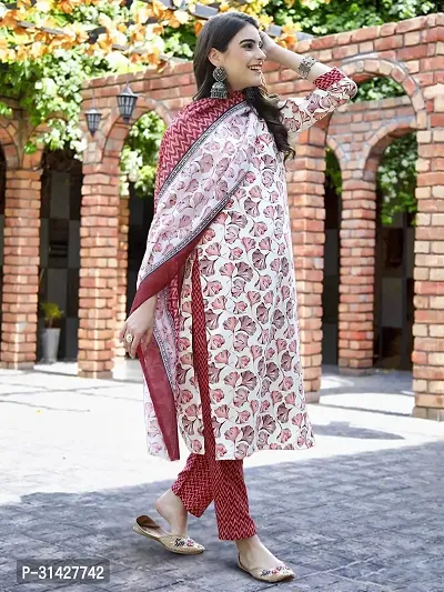 Elegant Printed Cotton Blend Kurta with Pant And Dupatta Set For Women-thumb2