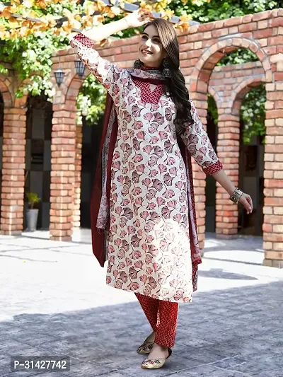 Elegant Printed Cotton Blend Kurta with Pant And Dupatta Set For Women-thumb3