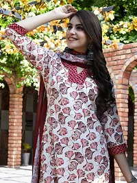 Elegant Printed Cotton Blend Kurta with Pant And Dupatta Set For Women-thumb3