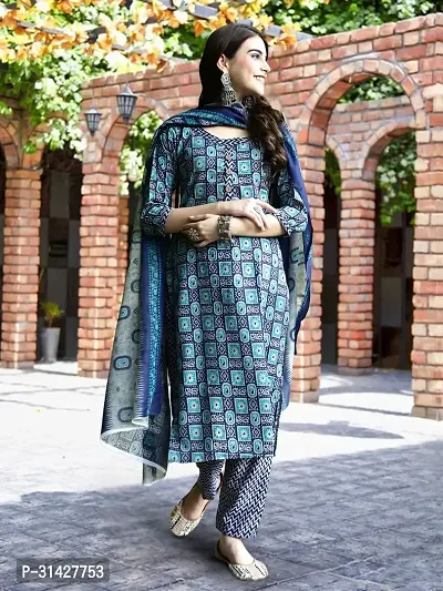 Elegant Printed Cotton Blend Kurta with Pant And Dupatta Set For Women-thumb3