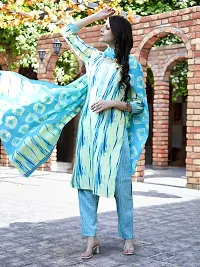 Elegant Printed Cotton Blend Kurta with Pant And Dupatta Set For Women-thumb1