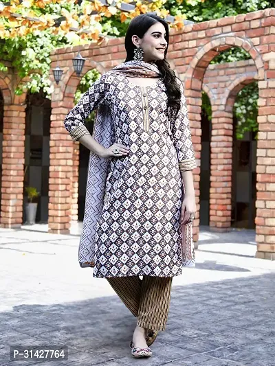 Elegant Printed Cotton Blend Kurta with Pant And Dupatta Set For Women-thumb2