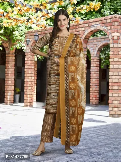 Elegant Printed Cotton Blend Kurta with Pant And Dupatta Set For Women-thumb2