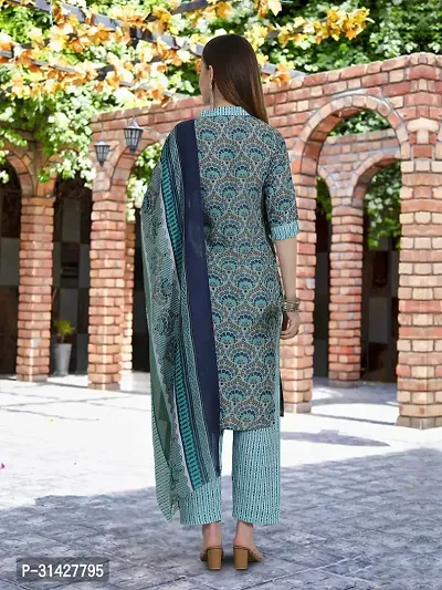 Elegant Printed Cotton Blend Kurta with Pant And Dupatta Set For Women-thumb2