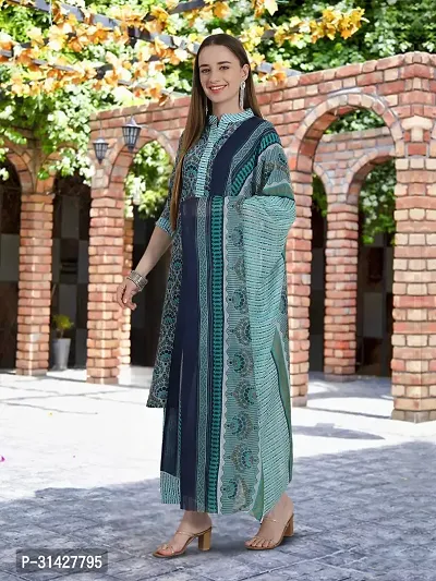 Elegant Printed Cotton Blend Kurta with Pant And Dupatta Set For Women-thumb3