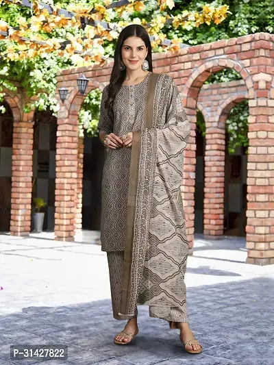 Elegant Printed Cotton Blend Kurta with Pant And Dupatta Set For Women-thumb0