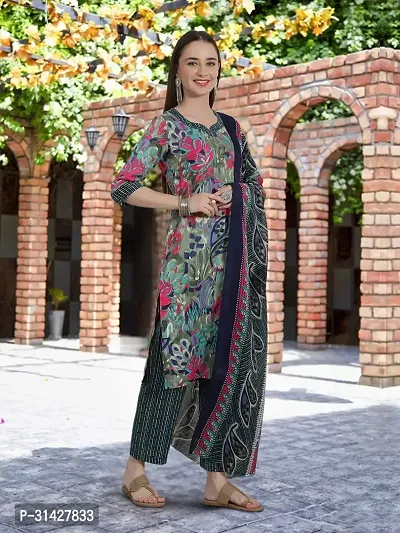 Elegant Printed Cotton Blend Kurta with Pant And Dupatta Set For Women-thumb4