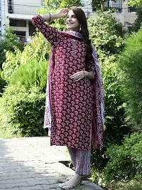 Elegant Printed Cotton Blend Kurta with Pant And Dupatta Set For Women-thumb1