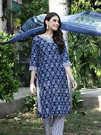 Elegant Printed Cotton Blend Kurta with Pant And Dupatta Set For Women-thumb1