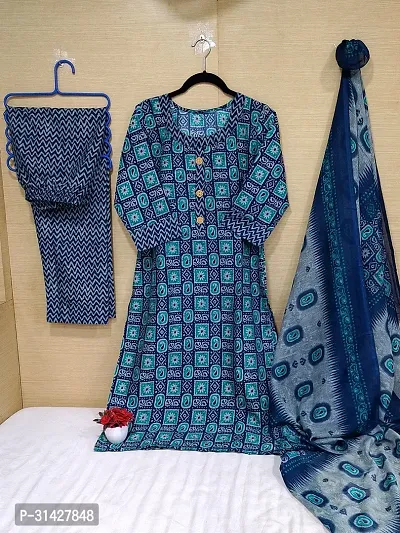 Elegant Printed Cotton Blend Kurta with Pant And Dupatta Set For Women