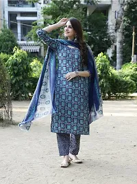 Elegant Printed Cotton Blend Kurta with Pant And Dupatta Set For Women-thumb3