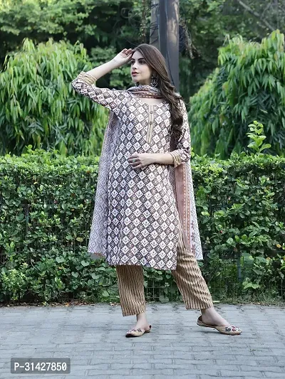 Elegant Printed Cotton Blend Kurta with Pant And Dupatta Set For Women-thumb3