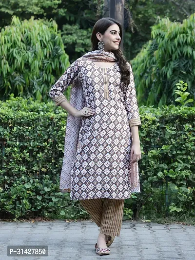 Elegant Printed Cotton Blend Kurta with Pant And Dupatta Set For Women-thumb4