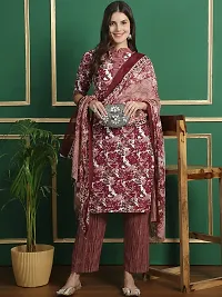 Elegant Printed Cotton Blend Kurta with Pant And Dupatta Set For Women-thumb1