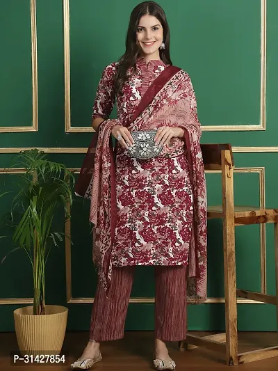 Elegant Printed Cotton Blend Kurta with Pant And Dupatta Set For Women-thumb2