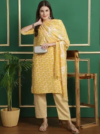 Elegant Printed Cotton Blend Kurta with Pant And Dupatta Set For Women-thumb1