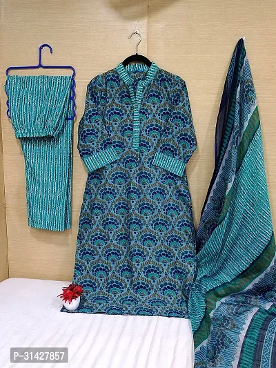 Elegant Printed Cotton Blend Kurta with Pant And Dupatta Set For Women