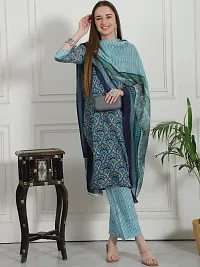 Elegant Printed Cotton Blend Kurta with Pant And Dupatta Set For Women-thumb1