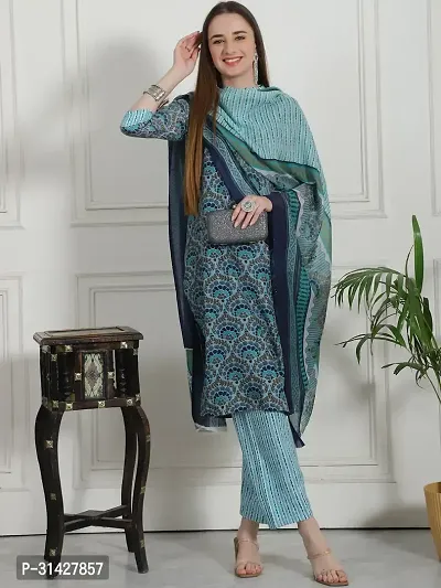 Elegant Printed Cotton Blend Kurta with Pant And Dupatta Set For Women-thumb2