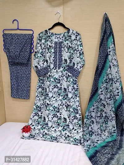 Elegant Printed Cotton Blend Kurta with Pant And Dupatta Set For Women