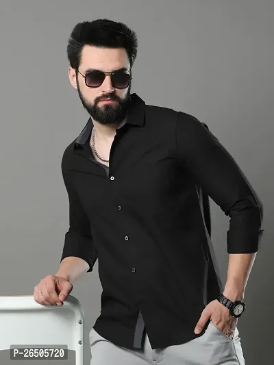 Stylish Black Cotton Long Sleeve Solid Regular Fit Formal Shirt For Men