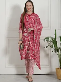 Beautiful Cotton Blend Printed Kurta Pant And Dupatta Set For Women-thumb1