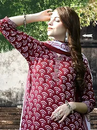 Stylish Maroon Cotton Blend Printed Kurta, Bottom and Dupatta Set For Women-thumb3