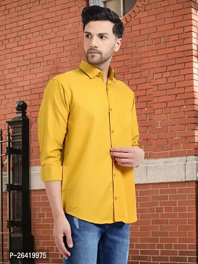 Stylish Cotton Yellow Solid Regular Fit Long Sleeve Formal Shirt For Men-thumb3