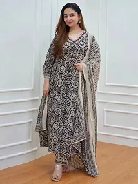 Elegant Black Viscose Rayon Printed Straight Kurta, Bottom And Dupatta Set For Women-thumb1