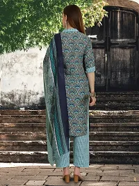 Stylish Teal Cotton Blend Printed Kurta, Bottom and Dupatta Set For Women-thumb1