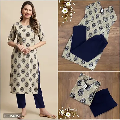 Stylish Crepe Printed Straight Kurta With Pant Set For Women-thumb0