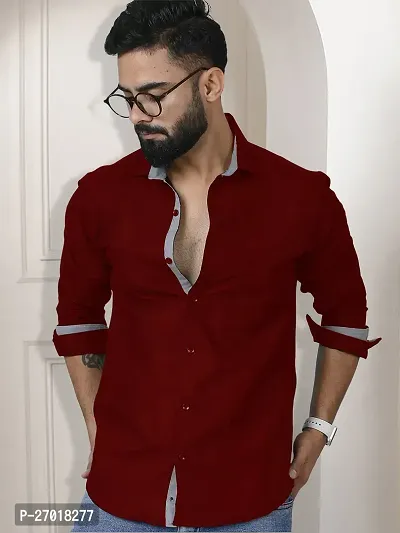 Stylish Maroon Cotton Solid Regular Fit Long Sleeve Casual Shirt For Men