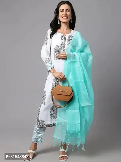 Stylish Viscose Rayon Printed Straight Kurta With Pant And Dupatta Set For Women