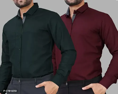 Stylish Multicoloured Cotton Solid Regular Fit Long Sleeve Casual Shirt For Men Pack Of 2