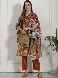 Stylish Multicoloured Cotton Blend Printed Kurta Bottom and Dupatta Set For Women-thumb1