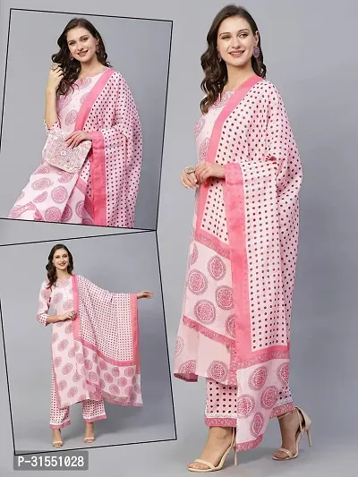 Stylish Pink Floral Printed Kurta, Bottom and Dupatta Set For Women-thumb0