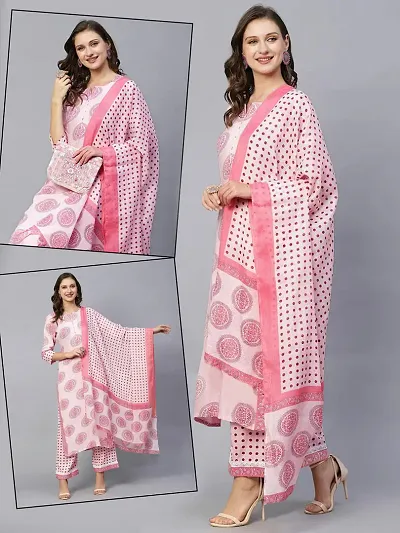 Stylish Viscose Rayon Printed Kurta Bottom Dupatta Set