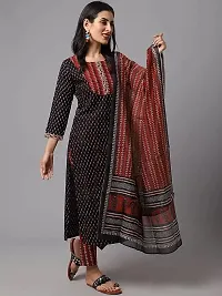 Stylish Black Viscose Rayon Printed Kurta, Bottom and Dupatta Set For Women-thumb1