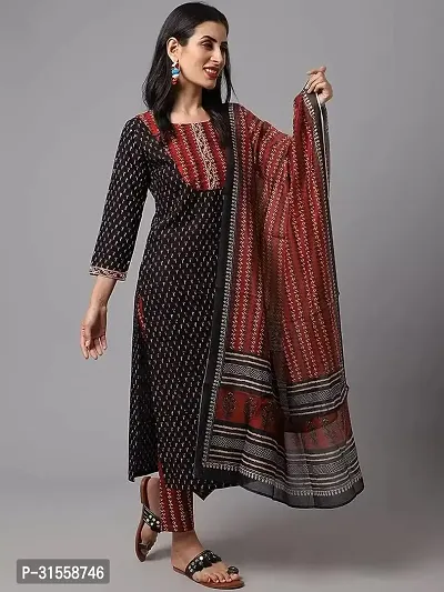 Stylish Black Viscose Rayon Printed Kurta, Bottom and Dupatta Set For Women-thumb2