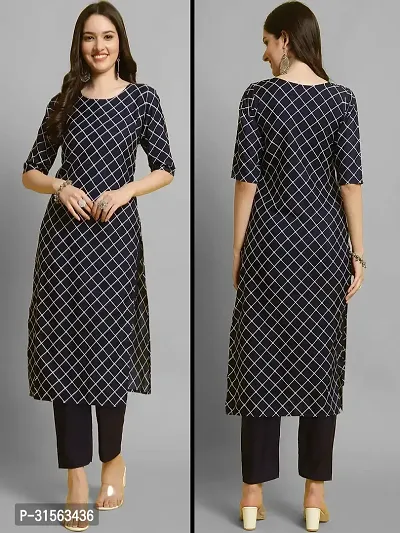 Elegant Crepe Checked Kurta with Pant Set For Women-thumb0