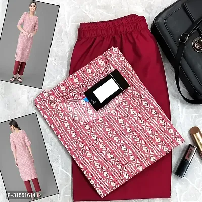 Elegant Peach Crepe Printed Straight Kurta Bottom Set Set For Women