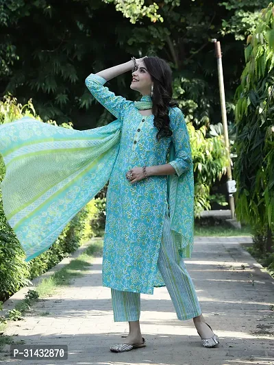 Fancy Cotton Blend Kurta Bottom And Dupatta Set For Women-thumb2