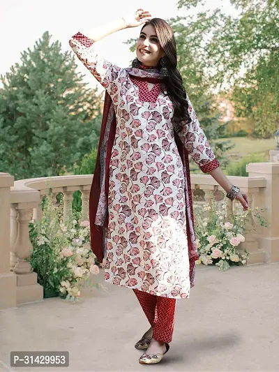 Stylish Multicoloured Cotton Blend Printed Kurta Bottom and Dupatta Set For Women-thumb3