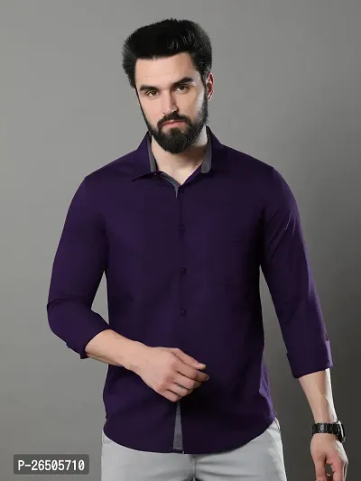Stylish Purple Cotton Long Sleeve Solid Regular Fit Formal Shirt For Men-thumb0