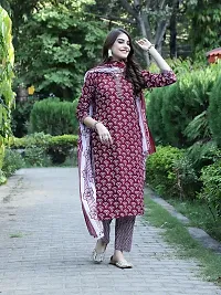 Elegant Printed Cotton Blend Kurta with Pant And Dupatta Set For Women-thumb4