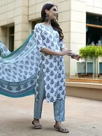 Stylish White Cotton Blend Printed Kurta, Bottom and Dupatta Set For Women-thumb2