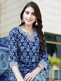 Stylish Navy Blue Cotton Blend Printed Kurta, Bottom and Dupatta Set For Women-thumb1