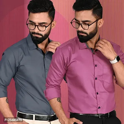 Stylish Cotton Multicoloured Regular Fit Formal Shirt For Men Pack Of 2-thumb0