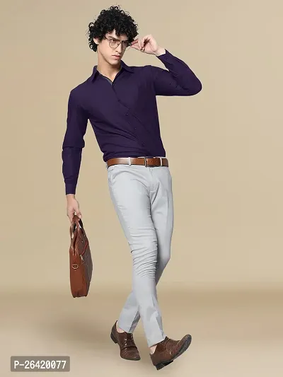 Stylish Cotton Purple Solid Regular Fit Long Sleeve Formal Shirt For Men-thumb0